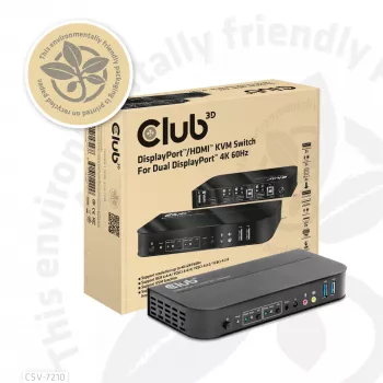 CLUB3D CSV-7210 DisplayPort/HDMI KVM jungiklis dviems kompiuteriams, 4K 60Hz