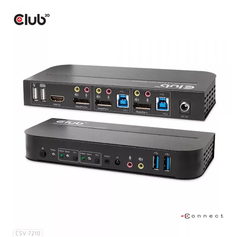 CLUB3D CSV-7210 DisplayPort/HDMI KVM jungiklis dviems kompiuteriams, 4K 60Hz
