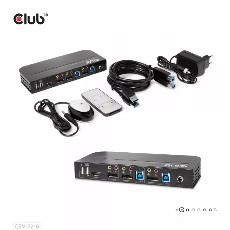 CLUB3D CSV-7210 DisplayPort/HDMI KVM jungiklis dviems kompiuteriams, 4K 60Hz