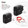 CLUB3D Travel Charger 65W GAN technologija, vienas USB Type-C prievadas, Power Delivery 3.0 palaikymas