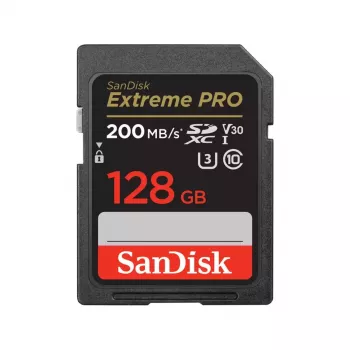 „SanDisk Extreme PRO“ SDXC atminties kortelė 128 GB UHS-I U3 V30 — 200 MB/s skaitymo, 90 MB/s rašymo, 10 klasė