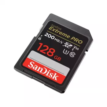 „SanDisk Extreme PRO“ SDXC atminties kortelė 128 GB UHS-I U3 V30 — 200 MB/s skaitymo, 90 MB/s rašymo, 10 klasė