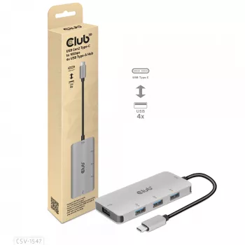 CLUB3D 4 prievadų USB-A šakotuvas USB-C – 10Gbps spartus duomenų perdavimas
