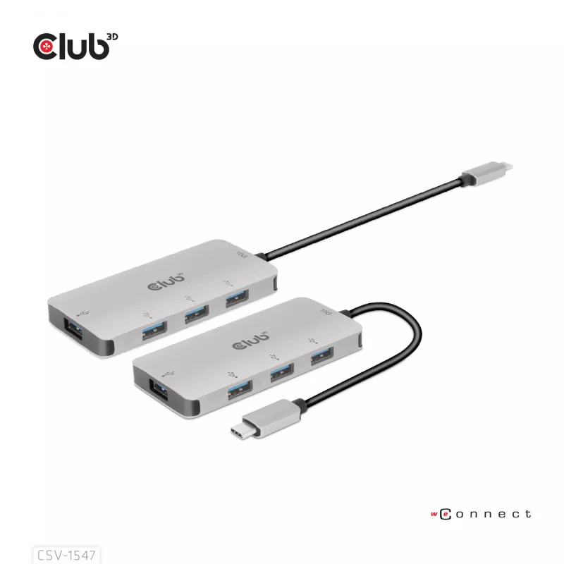 CLUB3D 4 prievadų USB-A šakotuvas USB-C – 10Gbps spartus duomenų perdavimas