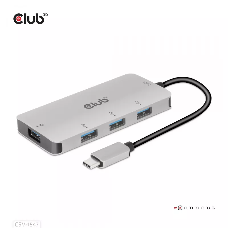 CLUB3D 4 prievadų USB-A šakotuvas USB-C – 10Gbps spartus duomenų perdavimas