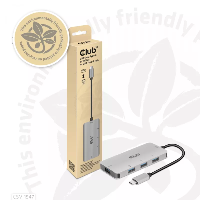 CLUB3D 4 prievadų USB-A šakotuvas USB-C – 10Gbps spartus duomenų perdavimas