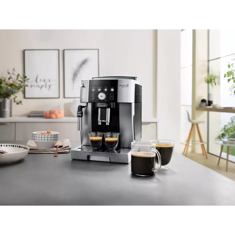 Espresso aparatas De’Longhi Magnifica S Smart ECAM 250.23.SB — 1,8 L vandens talpa, 250 g pupelių talpa, 15 bar, įmontuotas malūnėlis