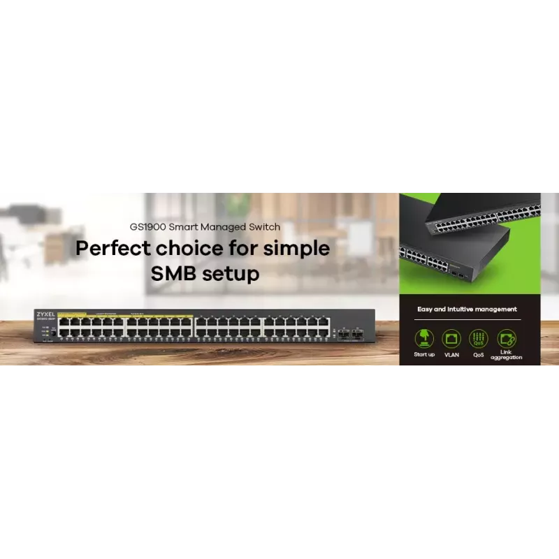 Zyxel GS1900-48-EU0102F tinklo jungiklis L2 Gigabit Ethernet (10/100/1000) juodas