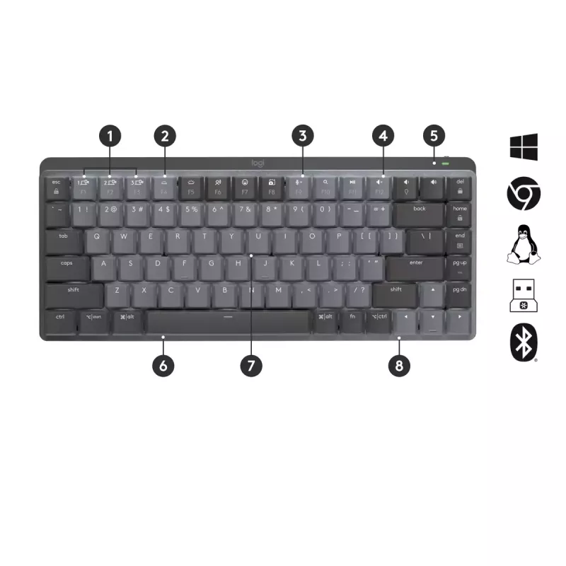 LOGITECH MX Mechanical Mini belaidė apšviesta klaviatūra, Graphite, Tactile Quiet, QWERTY US/Int'l