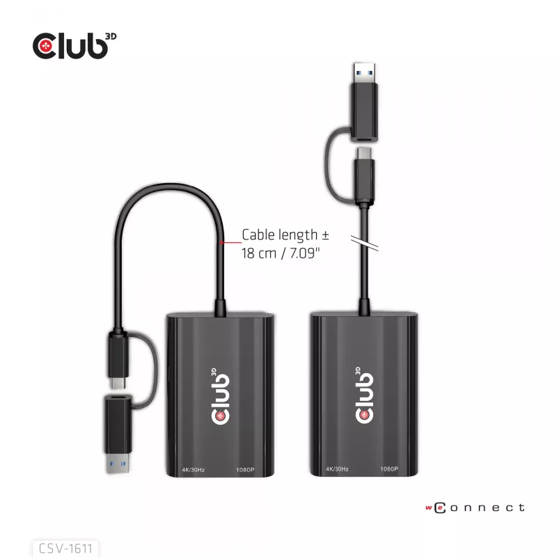CLUB3D USB Gen1 Type-C/-A į Dual HDMI (4K/30Hz) / VGA (1080/60Hz) adapteris