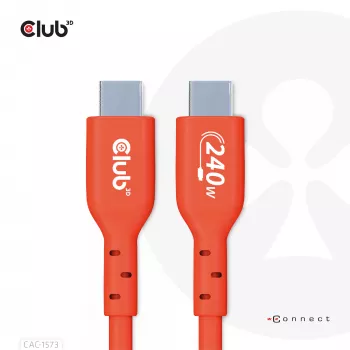 USB-C į USB-C dvipusis laidas CLUB3D CAC-1573, USB4 Gen 2x2, 2 m, raudonas, PD iki 240W