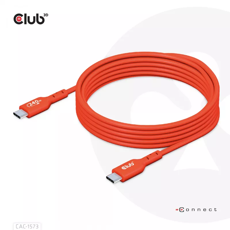 USB-C į USB-C dvipusis laidas CLUB3D CAC-1573, USB4 Gen 2x2, 2 m, raudonas, PD iki 240W