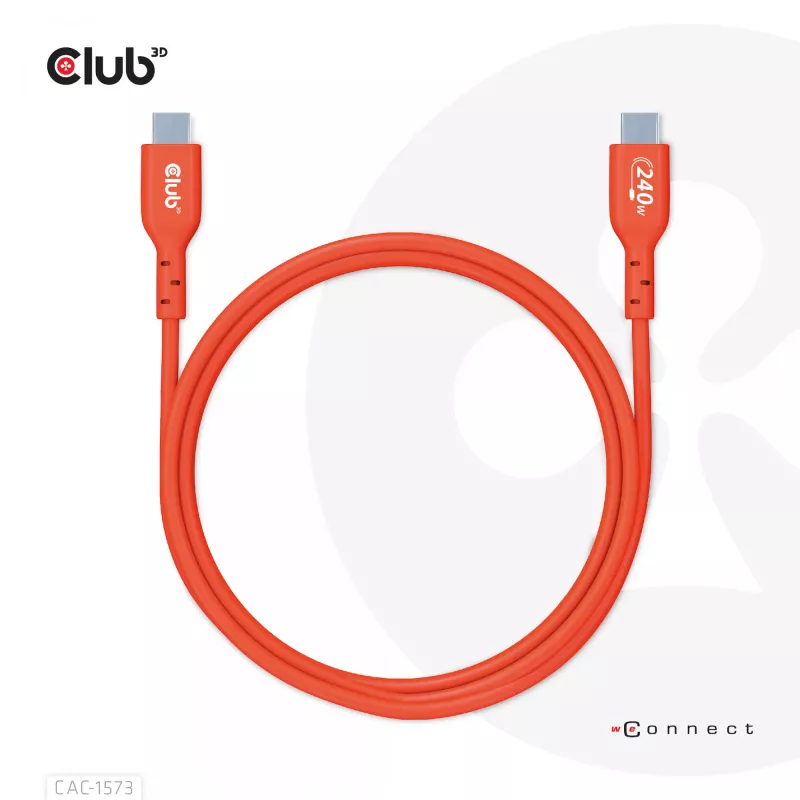 USB-C į USB-C dvipusis laidas CLUB3D CAC-1573, USB4 Gen 2x2, 2 m, raudonas, PD iki 240W