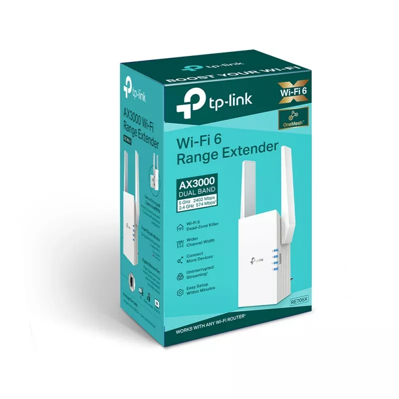 TP-Link RE705X WiFi 6 tinklo stiprintuvas AX3000, baltas