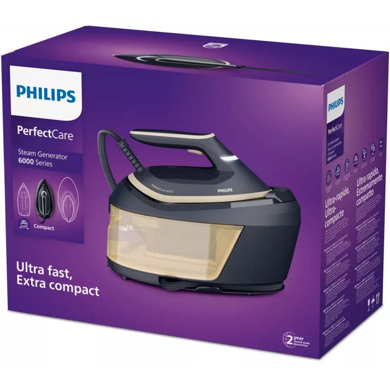 Philips PerfectCare 6000 Series PSG6066/20 garo generatorius lygintuvas, 2400 W, 8 bar, 600 g/min garų impulsas, 1,8 l bakelis, SteamGlide Advanced lyginimo padas, juoda/ruda
