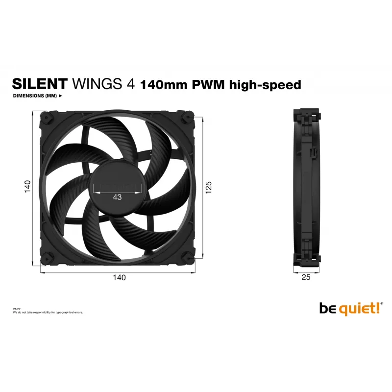 be quiet! SILENT WINGS 4 140mm PWM high-speed kompiuterio ventiliatorius 14 cm juodas 1 vnt.