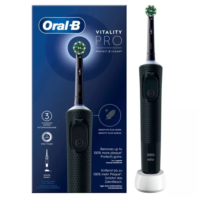 Oral-B Vitality Pro suaugusiųjų sukamoji dantų šepetėlis juodas