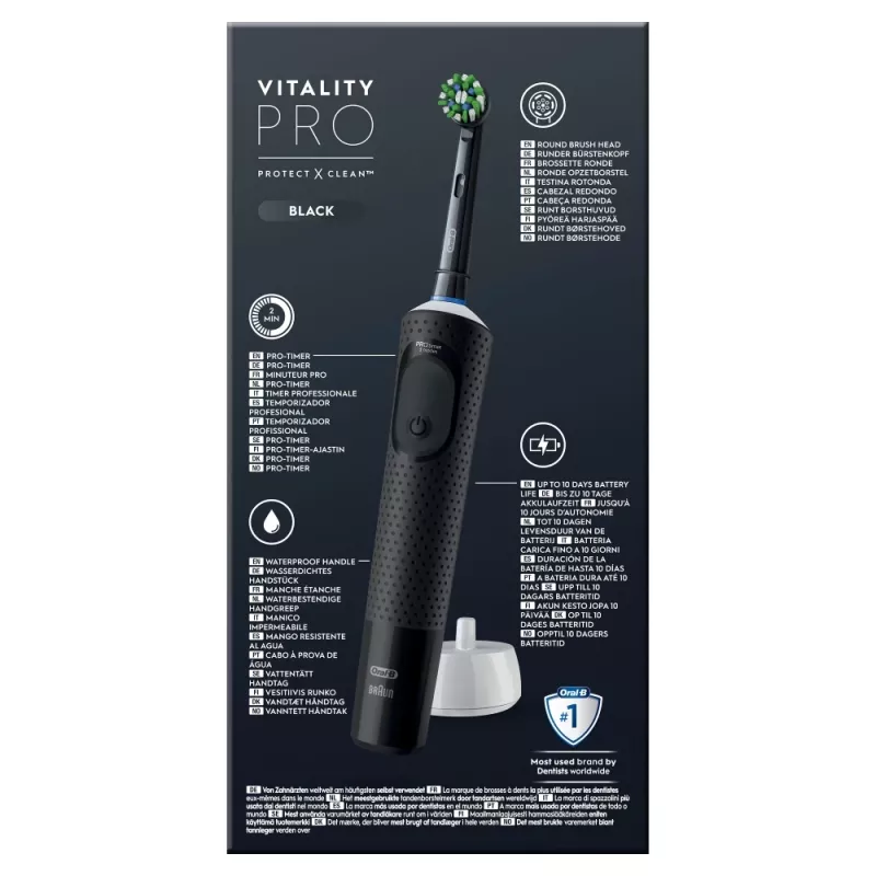 Oral-B Vitality Pro suaugusiųjų sukamoji dantų šepetėlis juodas