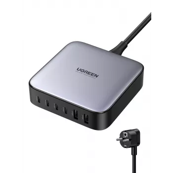Ugreen 40914 Nexode 200W GaN stalinis USB-C USB-A įkroviklis, vidaus, AC, 21 V, 5 A, 2 m, juoda, pilka
