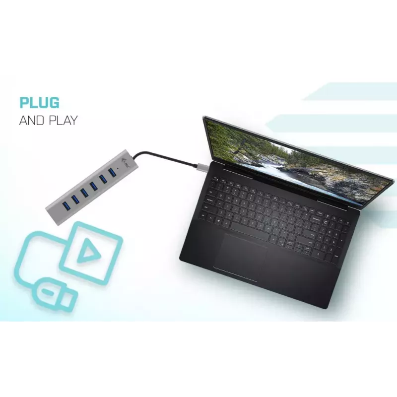 i-tec USB-C įkrovimo metalinis HUB 7 prievadų USB 3.2 Gen 1 Type-C Type-A