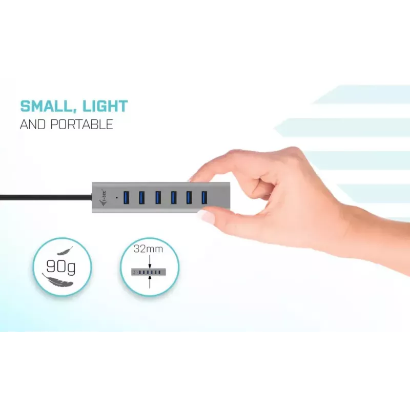 i-tec USB-C įkrovimo metalinis HUB 7 prievadų USB 3.2 Gen 1 Type-C Type-A
