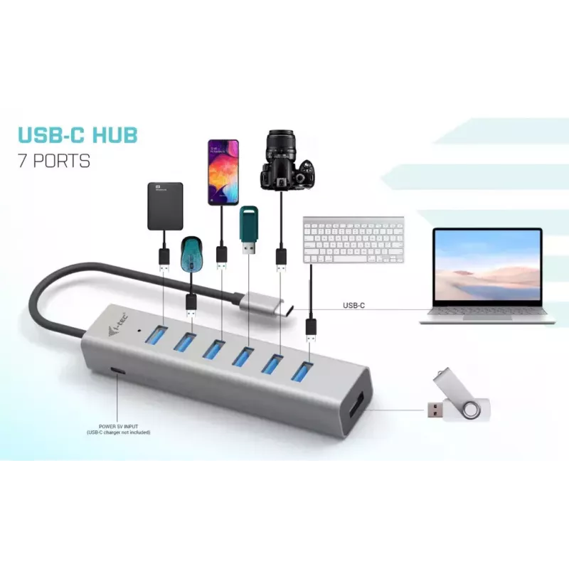 i-tec USB-C įkrovimo metalinis HUB 7 prievadų USB 3.2 Gen 1 Type-C Type-A