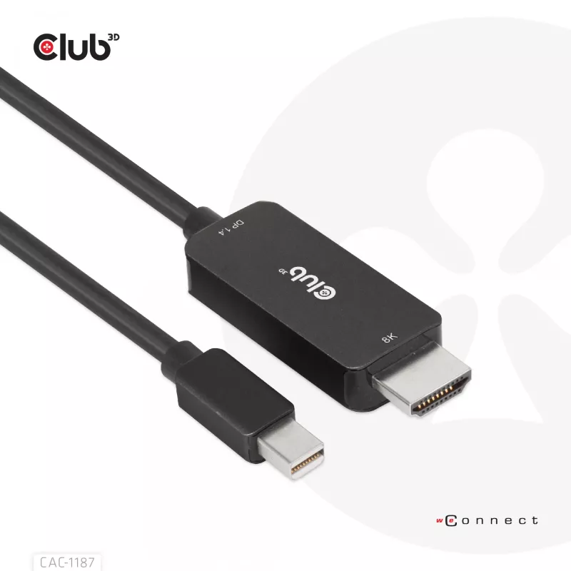 CLUB3D MiniDisplayPort 1.4 į HDMI 4K120Hz arba 8K60Hz HDR10+ kabelis M/M 1,8m