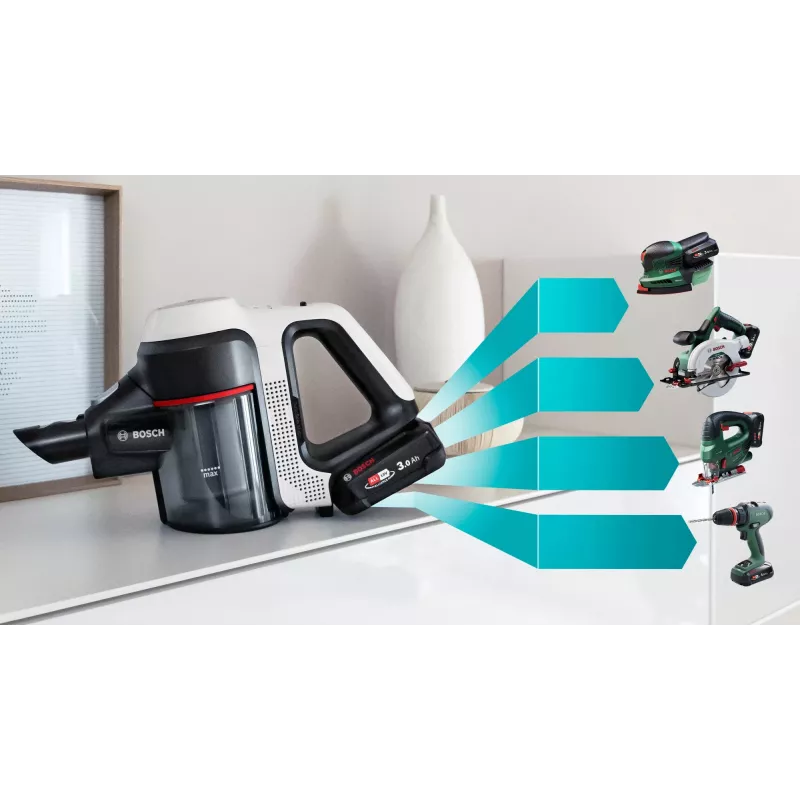 Bosch BCS711XXL belaidis šluotinis dulkių siurblys sausam valymui, be maišelio, 0,3 l, baltas, 3 Ah