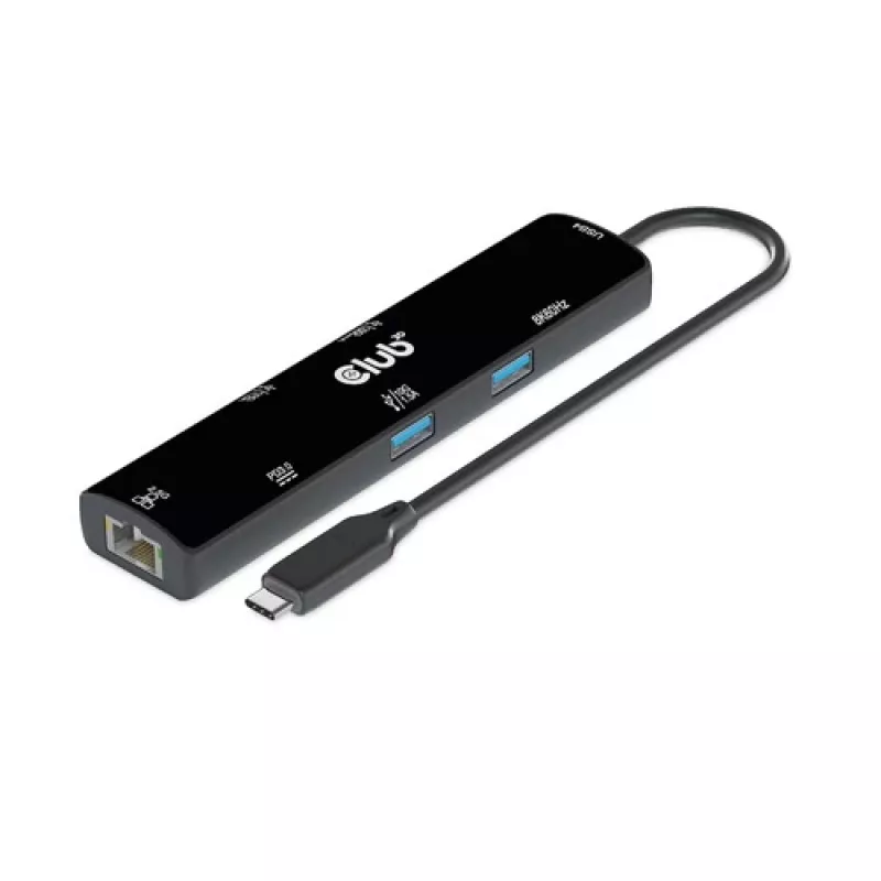 CLUB3D USB4™ Gen3x2 Type-C 6-in-1 Hub su HDMI™ 8K60Hz arba 4K120Hz, 2xUSB Type-A 10G, Ethernet RJ45 2.5G ir 2xUSB Type-C (1x Data 10G, 1x PD3.0 100W įkrovimas)