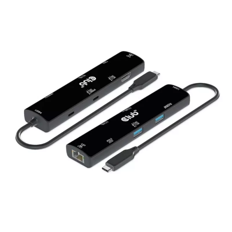 CLUB3D USB4™ Gen3x2 Type-C 6-in-1 Hub su HDMI™ 8K60Hz arba 4K120Hz, 2xUSB Type-A 10G, Ethernet RJ45 2.5G ir 2xUSB Type-C (1x Data 10G, 1x PD3.0 100W įkrovimas)