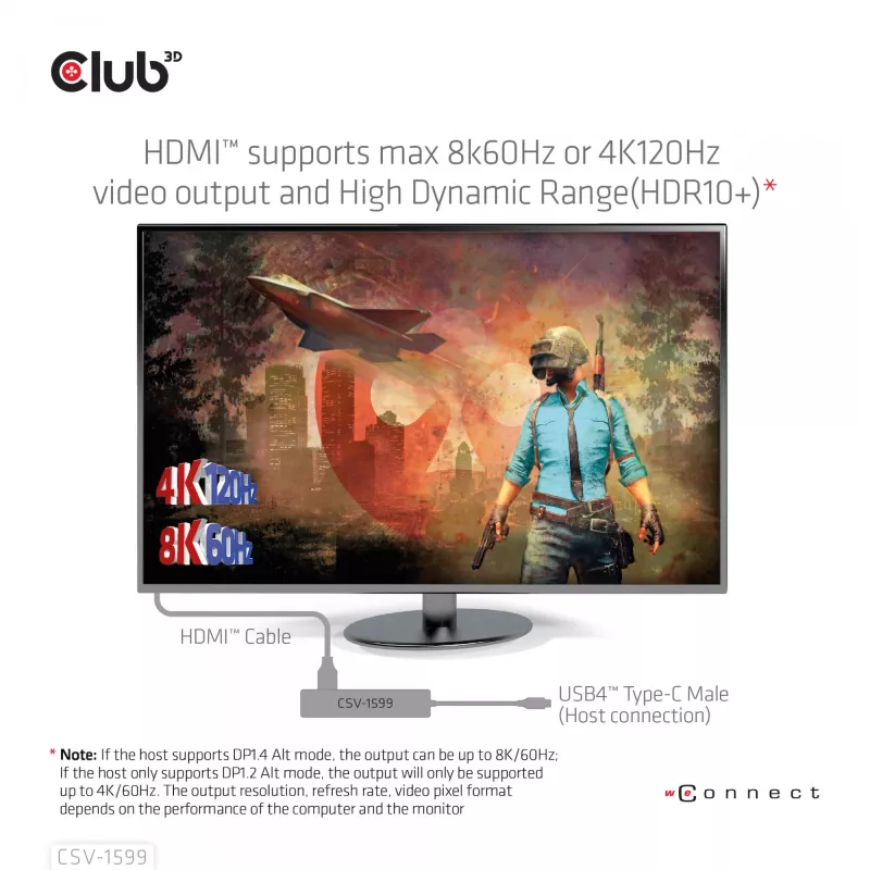 CLUB3D USB4™ Gen3x2 Type-C 6-in-1 Hub su HDMI™ 8K60Hz arba 4K120Hz, 2xUSB Type-A 10G, Ethernet RJ45 2.5G ir 2xUSB Type-C (1x Data 10G, 1x PD3.0 100W įkrovimas)