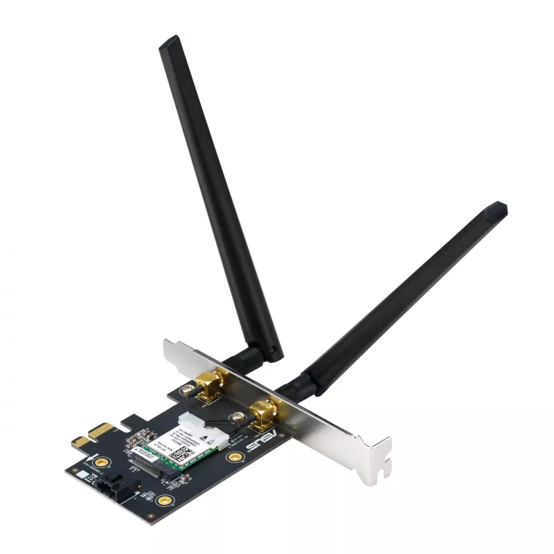 Vidinė WLAN kortelė ASUS PCE-AXE5400 – PCIe, Wi‑Fi 6E trijuostė (2.4/5/6 GHz), 2402 Mbps, Bluetooth 5.2