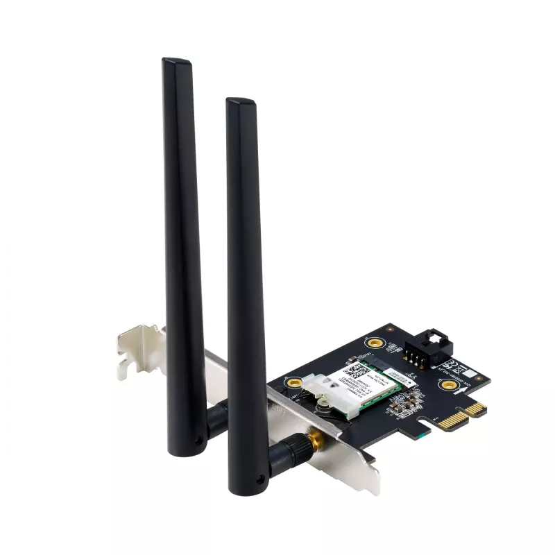 Vidinė WLAN kortelė ASUS PCE-AXE5400 – PCIe, Wi‑Fi 6E trijuostė (2.4/5/6 GHz), 2402 Mbps, Bluetooth 5.2