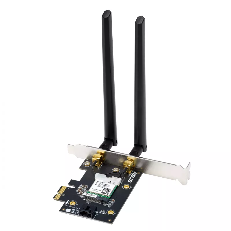 Vidinė WLAN kortelė ASUS PCE-AXE5400 – PCIe, Wi‑Fi 6E trijuostė (2.4/5/6 GHz), 2402 Mbps, Bluetooth 5.2