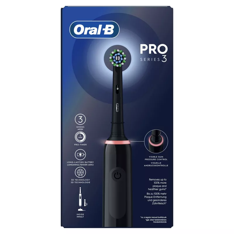 Oral-B Pro 3 Pro3 3000 suaugusiųjų sukamoji-osciliuojanti dantų šepetėlis, juodas