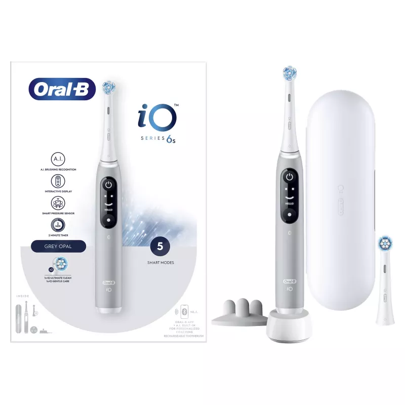 Oral-B iO 6S suaugusiųjų vibracinis dantų šepetėlis pilka, balta