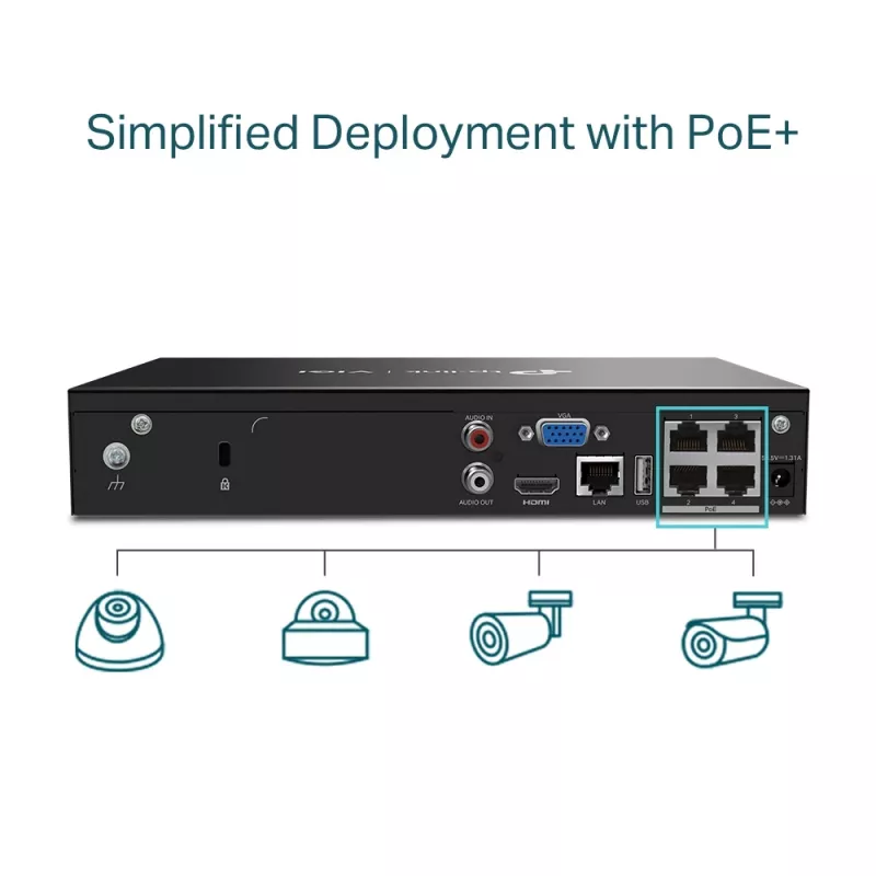 TP-Link VIGI NVR1004H-4P 4 kanalų PoE+ tinklo vaizdo registratorius