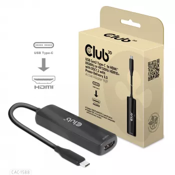 CLUB3D USB Gen2 Type-C į HDMI™ 8K60Hz arba 4K120Hz HDR10+ su DSC1.2 ir Power Delivery 3.0 aktyvus adapteris M/F