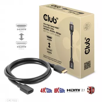 CLUB3D Ultra High Speed HDMI™ 2.1 ilginimo laidas 4K120Hz 8K60Hz 48Gbps M/F 1 m / 3.28 ft 30AWG