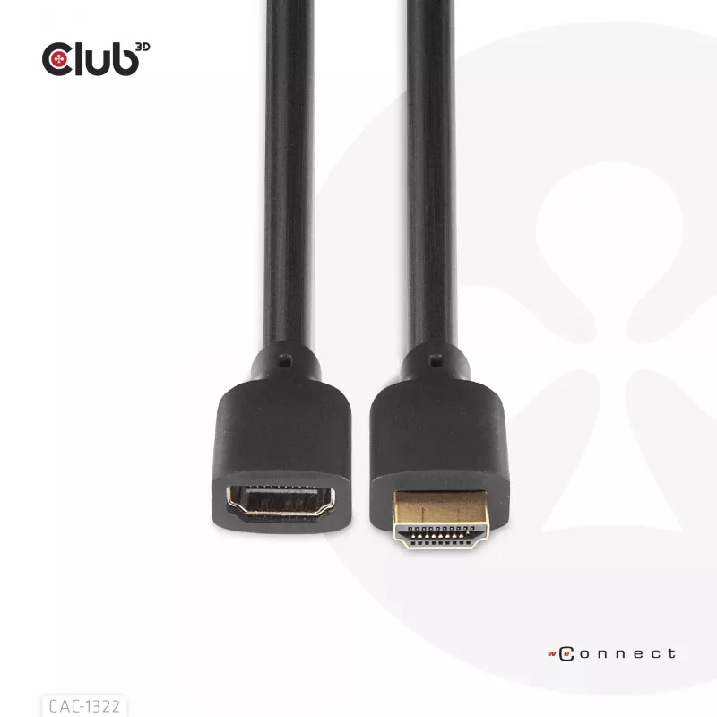 Club 3D CAC-1322 Ultra High Speed HDMI 2.1 ilginamasis kabelis, 4K, M/F, 1 m, juodas
