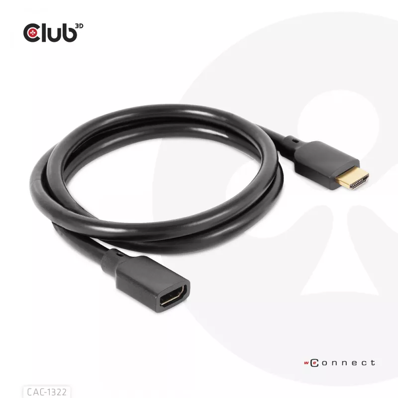 Club 3D CAC-1322 Ultra High Speed HDMI 2.1 ilginamasis kabelis, 4K, M/F, 1 m, juodas