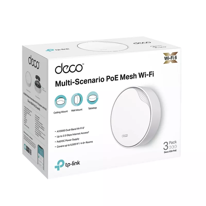 TP-Link Deco X50-PoE AX3000 viso namo tinklo Wi-Fi 6 sistema su PoE