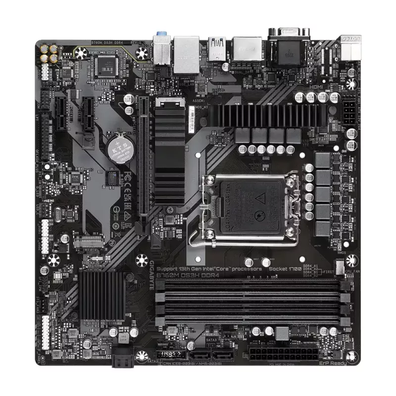 Motininė plokštė GIGABYTE B760M DS3H DDR4 Micro ATX, Intel LGA 1700, 4x DIMM, 128GB, 2.5Gb LAN, 2x M.2, HDMI+DP