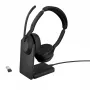 Jabra Evolve2 55 - Link380a UC Stereo (su stovu), Belaidis, Biuro/skambučių centro, 20 - 20000 Hz, 130 g, Ausinės, Juodos