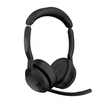 Jabra Evolve2 55 - Link380a UC Stereo (su stovu), Belaidis, Biuro/skambučių centro, 20 - 20000 Hz, 130 g, Ausinės, Juodos
