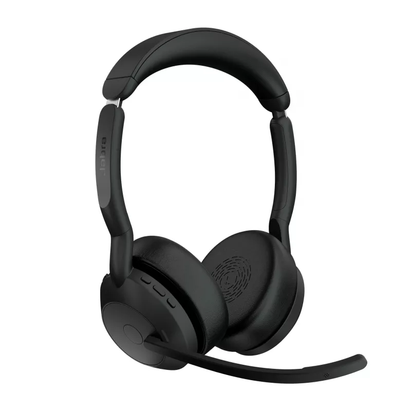 Jabra Evolve2 55 - Link380a UC Stereo (su stovu), Belaidis, Biuro/skambučių centro, 20 - 20000 Hz, 130 g, Ausinės, Juodos
