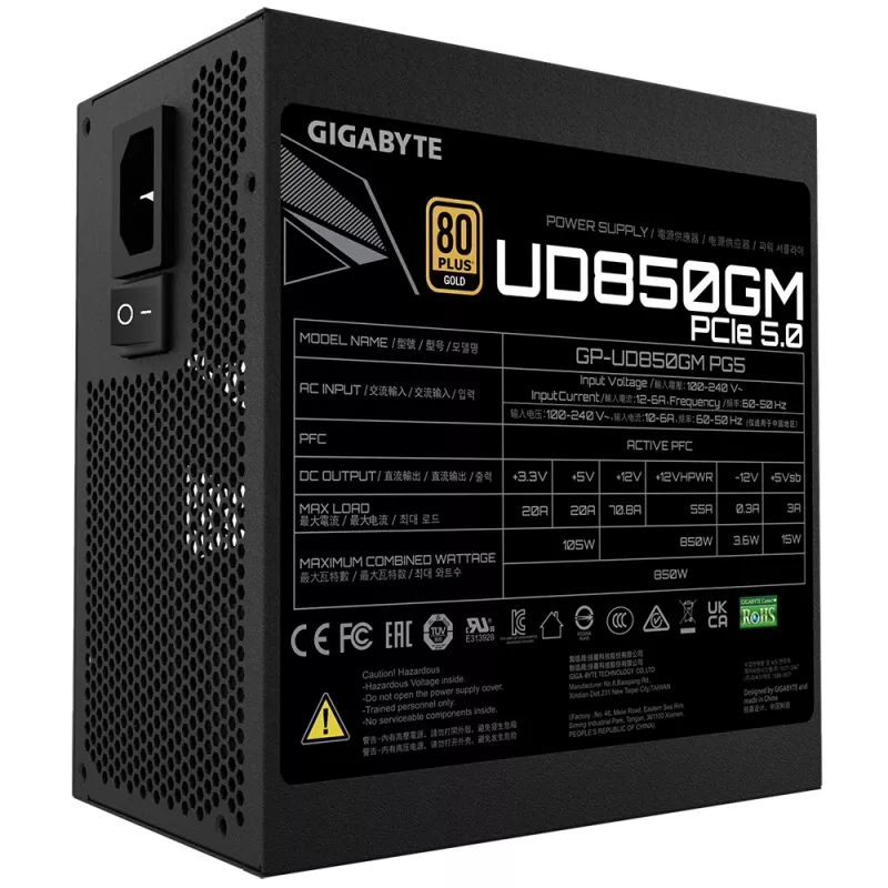 GIGABYTE GP-UD850GM PG5 maitinimo blokas 850 W 20+4 pin ATX ATX juodas