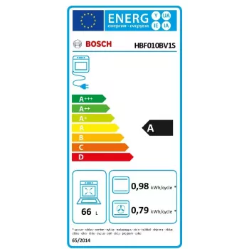 Įmontuojama elektrinė orkaitė Bosch Serie 2 HBF010BV1S — 66 L, sukamosios rankenėlės, halogeninis apšvietimas, A klasė, balta