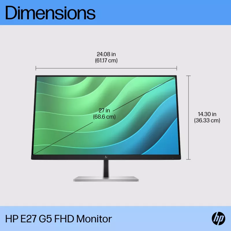 HP E27 G5 FHD Monitor, 68.6 cm (27 colių), 1920 x 1080 pikselių, Full HD, LCD, 5 ms, juodas
