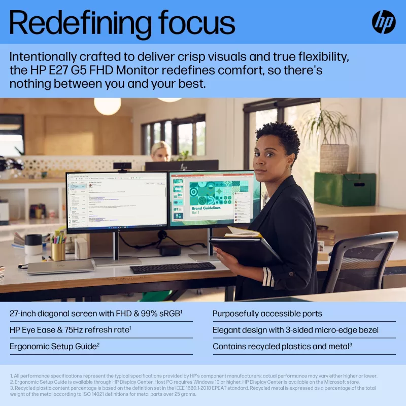 HP E27 G5 FHD Monitor, 68.6 cm (27 colių), 1920 x 1080 pikselių, Full HD, LCD, 5 ms, juodas